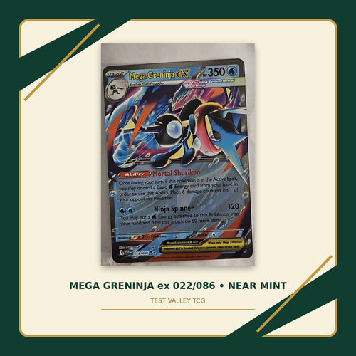Mega Greninja ex 022/086 Near Mint front on Test Valley TCG green cream gold background