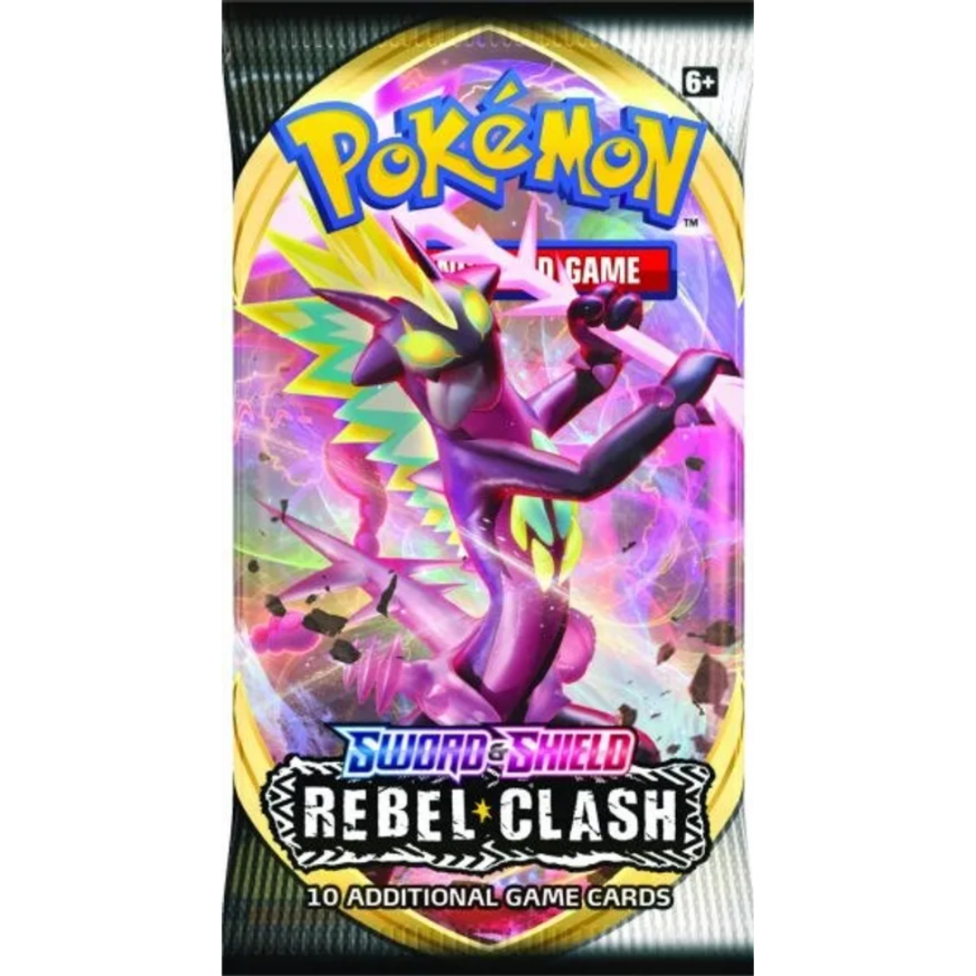 English Pokémon TCG Rebel Clash booster pack — reference image, artwork may vary