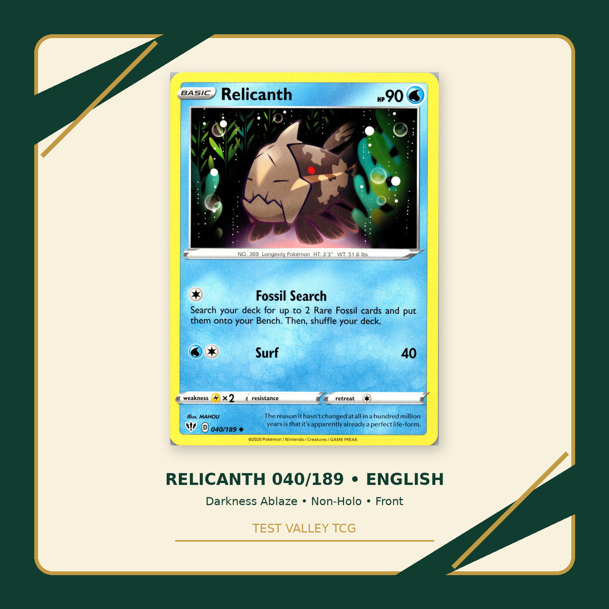 Relicanth 040/189 - Darkness Ablaze - Non-Holo - front