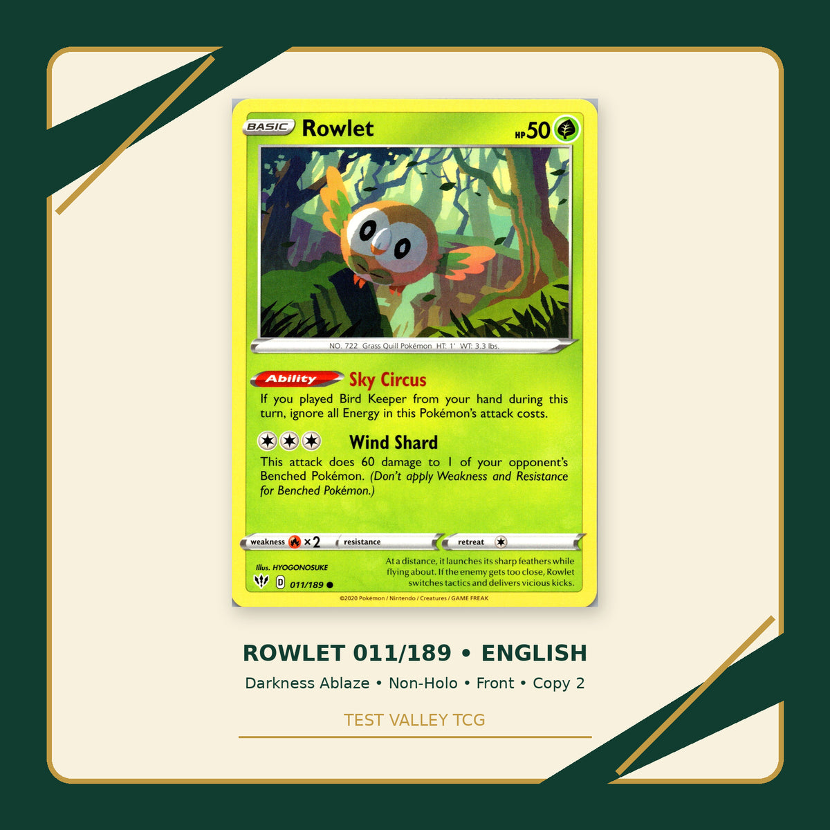 Rowlet 011/189 - Darkness Ablaze - Non-Holo - front - Copy 2