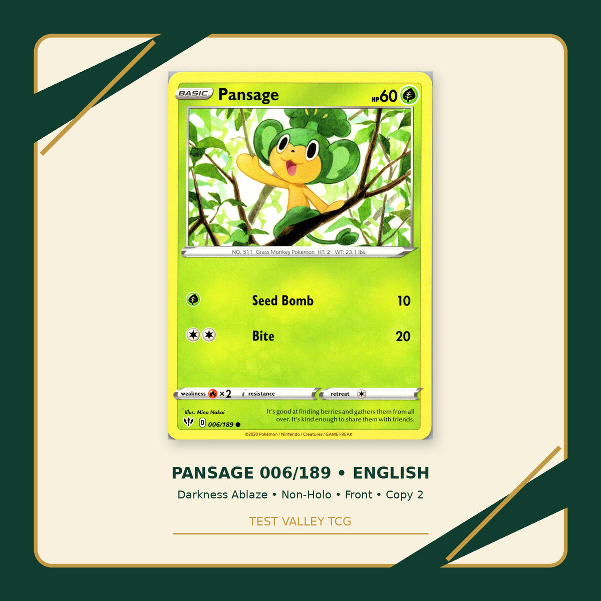 Pansage 006/189 - Darkness Ablaze - Non-Holo - front - Copy 2