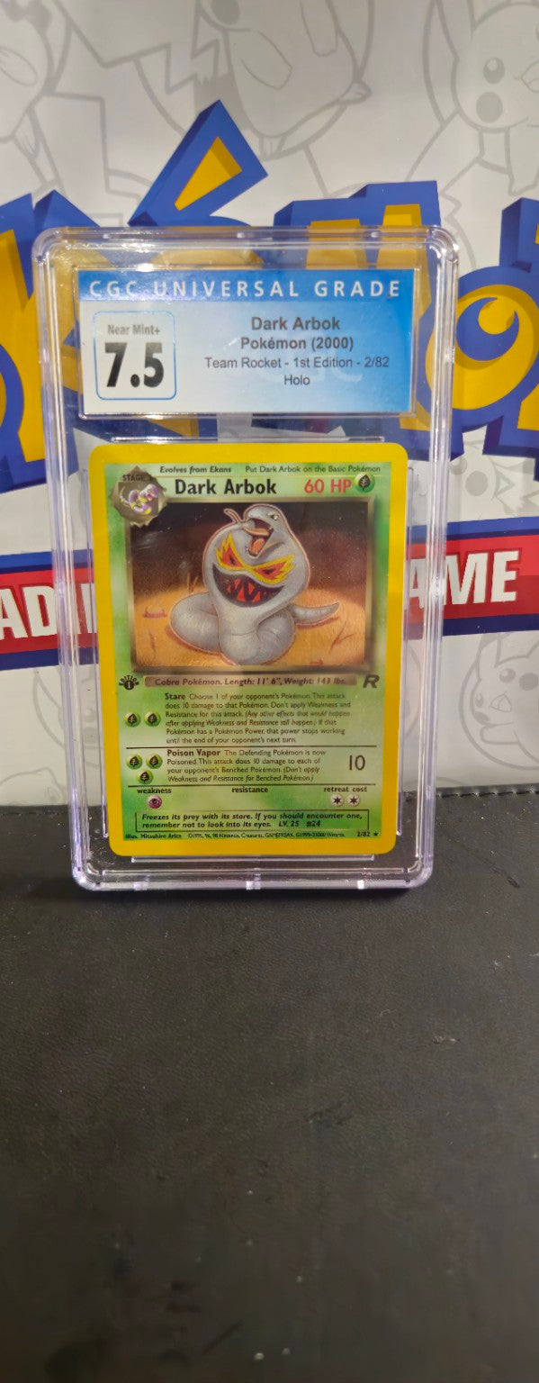 Dark Arbok 2/82, English, CGC 7.5 Near Mint+, certificate 3837922088, front of actual slab
