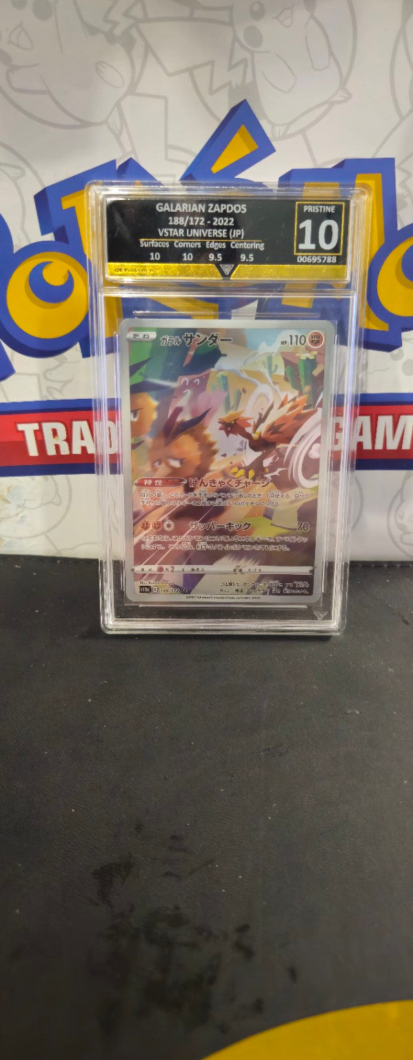 Galarian Zapdos 188/172, Japanese, GetGraded Pristine 10, certificate 00695788, front of actual slab