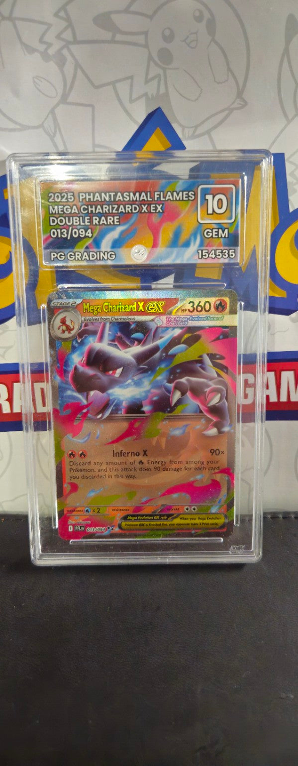 Mega Charizard X ex 013/094, English, PG Grading 10 GEM, certificate 154535, front of actual slab