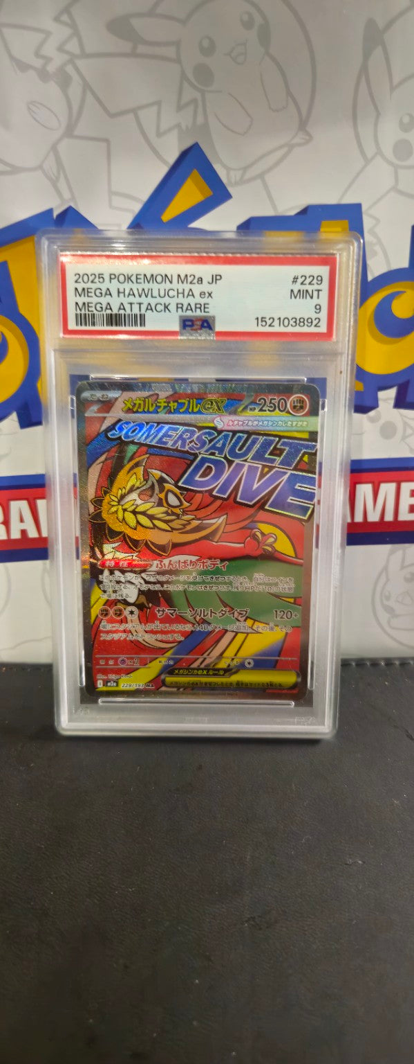 Mega Hawlucha ex 229/193, Japanese, PSA 9 Mint, certificate 152103892, front of actual slab