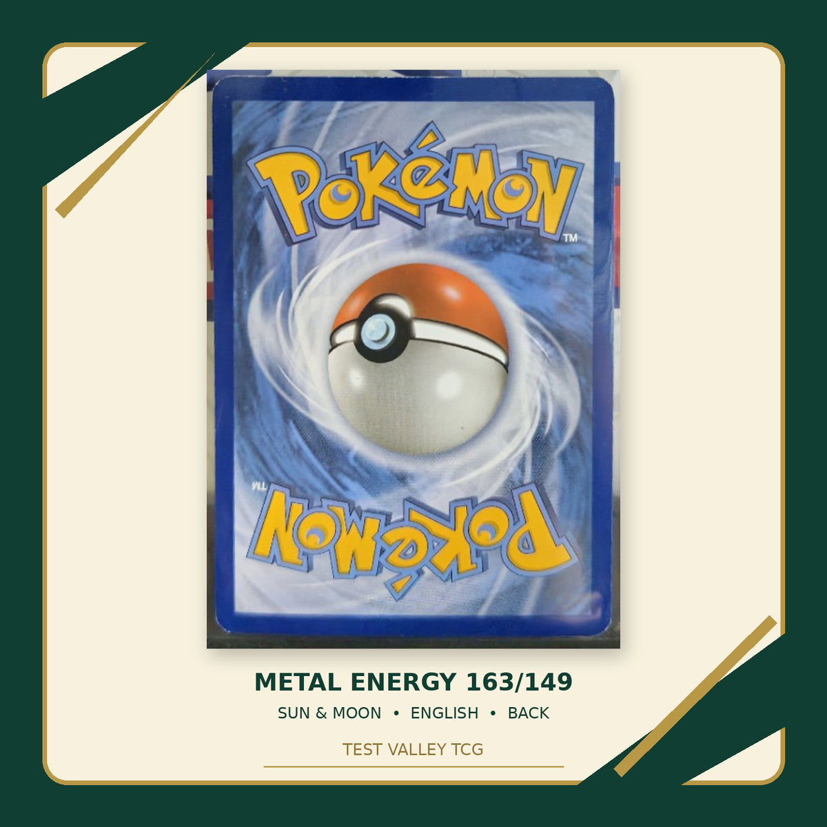 Metal Energy 163/149, Sun & Moon, English — back cropped photograph with Test Valley TCG frame