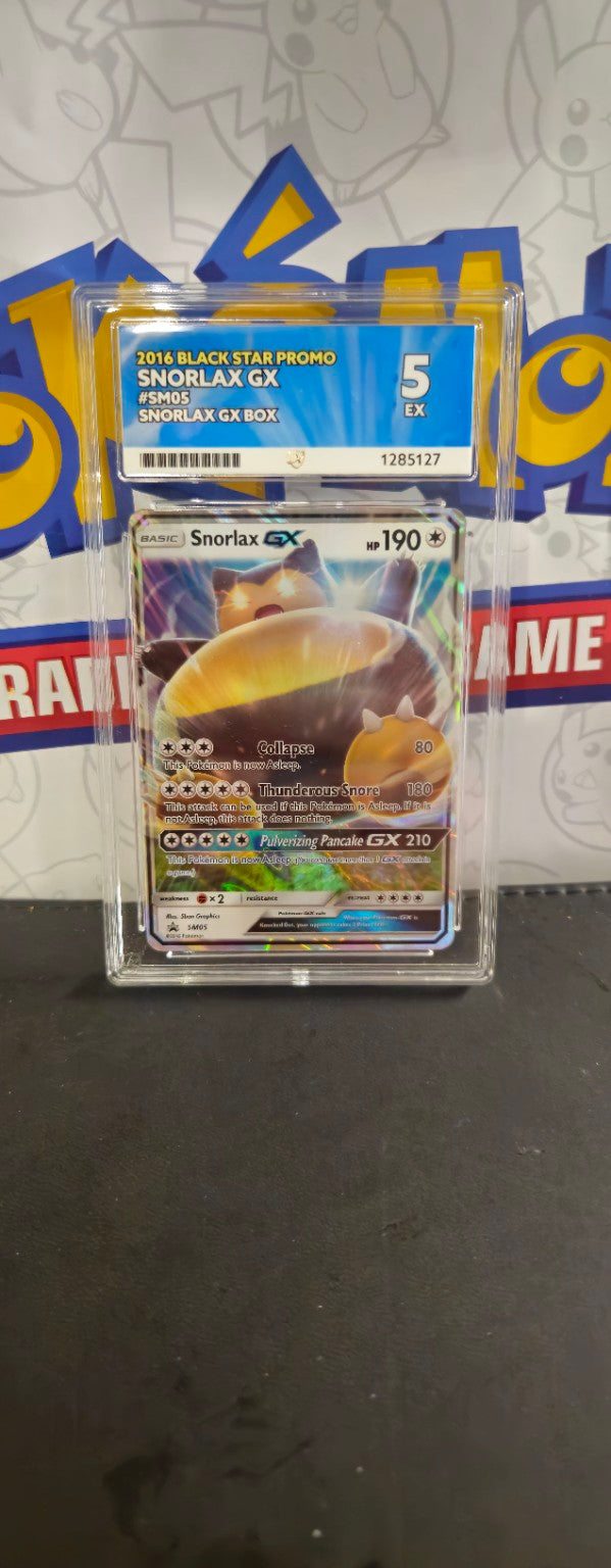 Snorlax GX SM05, English, ACE 5 EX, certificate 1285127, front of actual slab